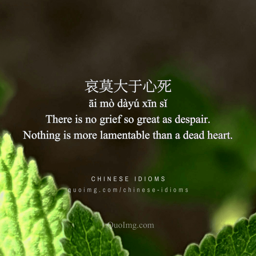 Chinese Idiom: 哀莫大于心死 (There is no grief so great as despair)