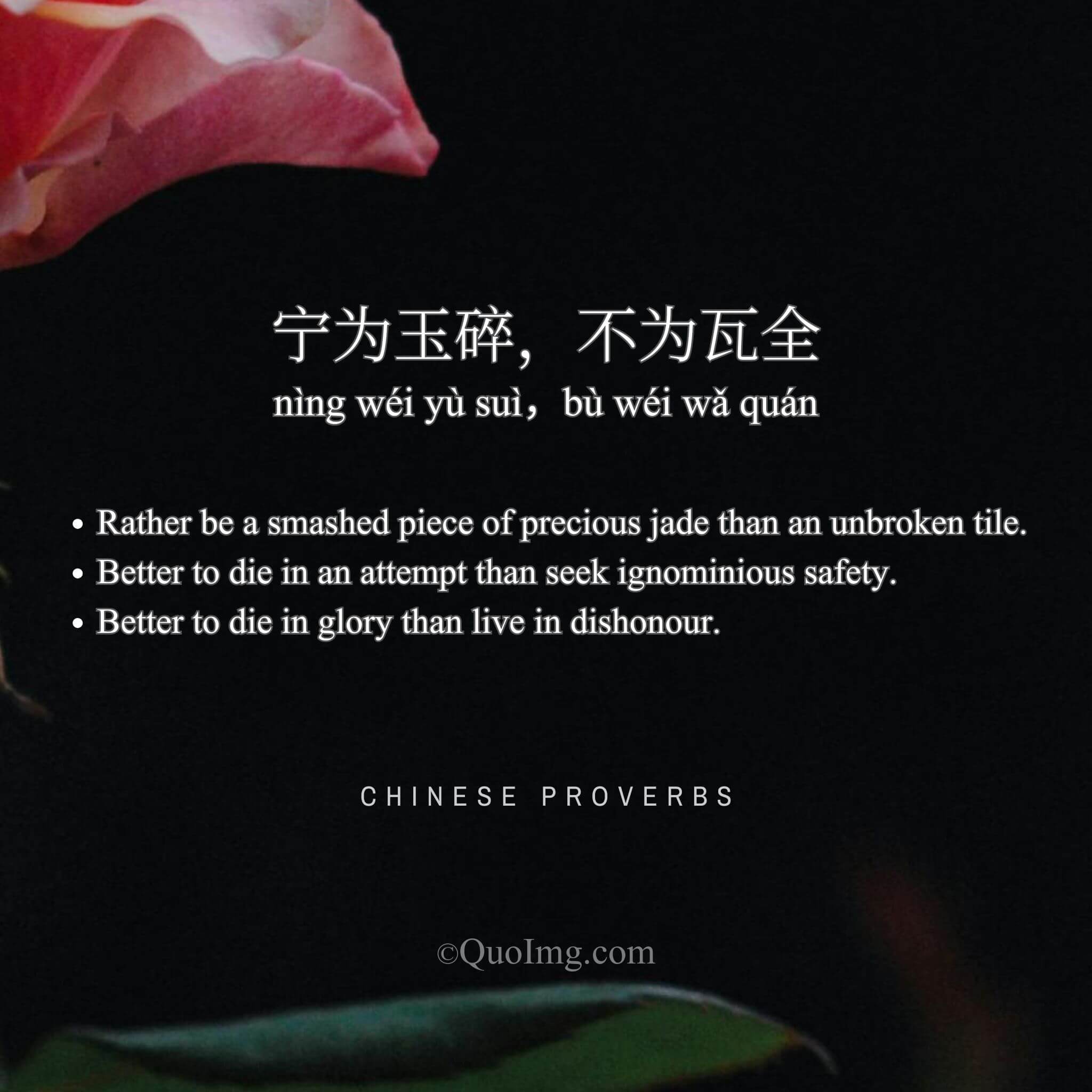 宁为玉碎，不为瓦全 - Rather be a smashed piece of precious jade than an unbroken tile - A Chinese Proverb quote image from QuoImg.