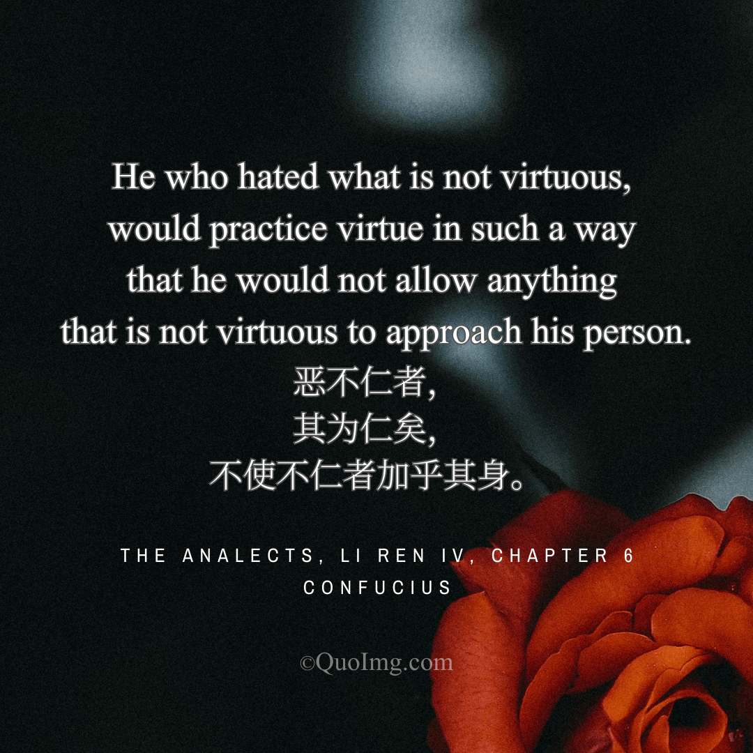 Confucius Quote: He who hated what is not virtuous, would practice virtue in such a way that he would not allow anything that is not virtuous to approach his person.