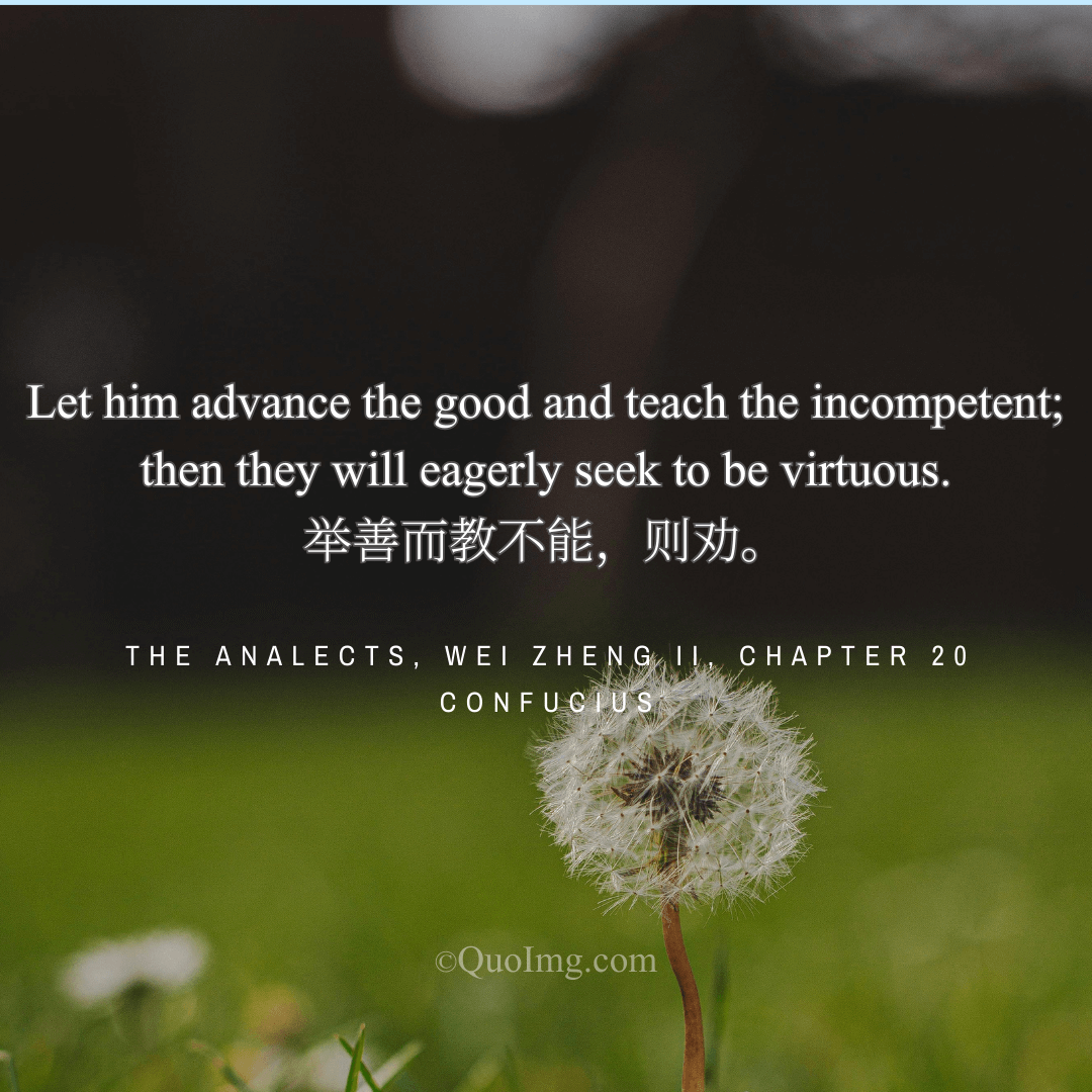 Confucius Quote: Let him advance the good and teach the incompetent; then they will eagerly seek to be virtuous.
