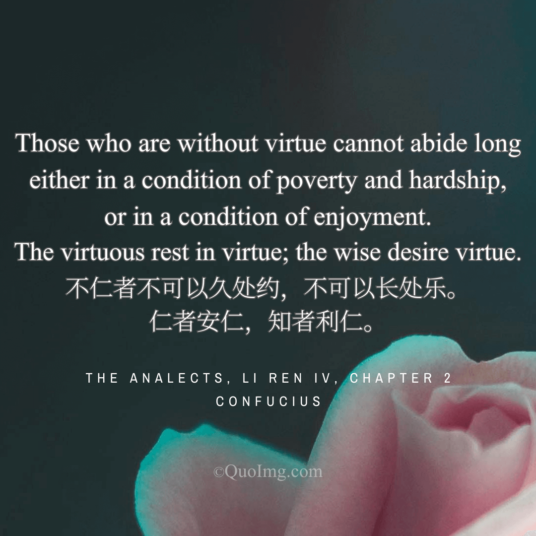 Confucius Quote: The virtuous rest in virtue; the wise desire virtue.