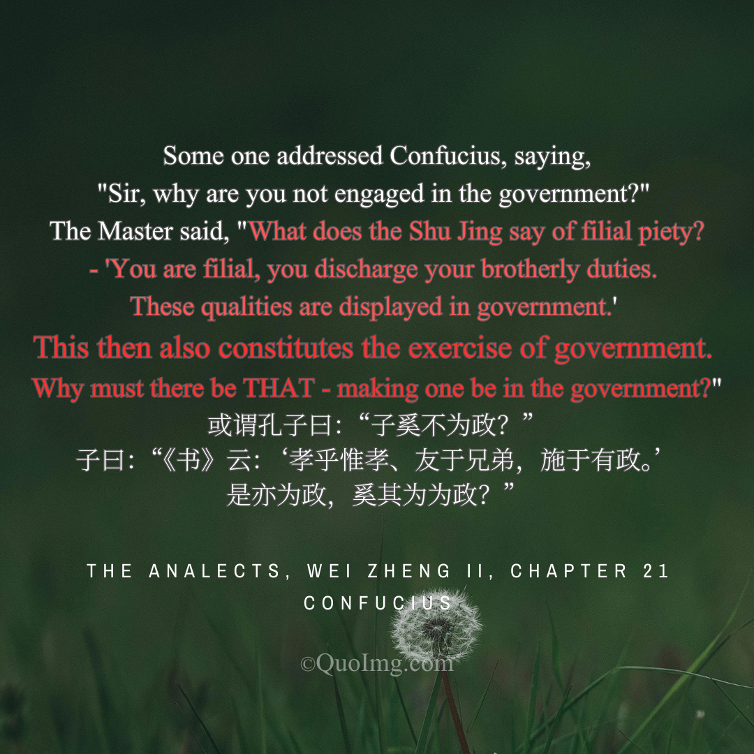 Confucius Quote: You are filial, you discharge your brotherly duties. These qualities are displayed in government. This then also constitutes the exercise of government.