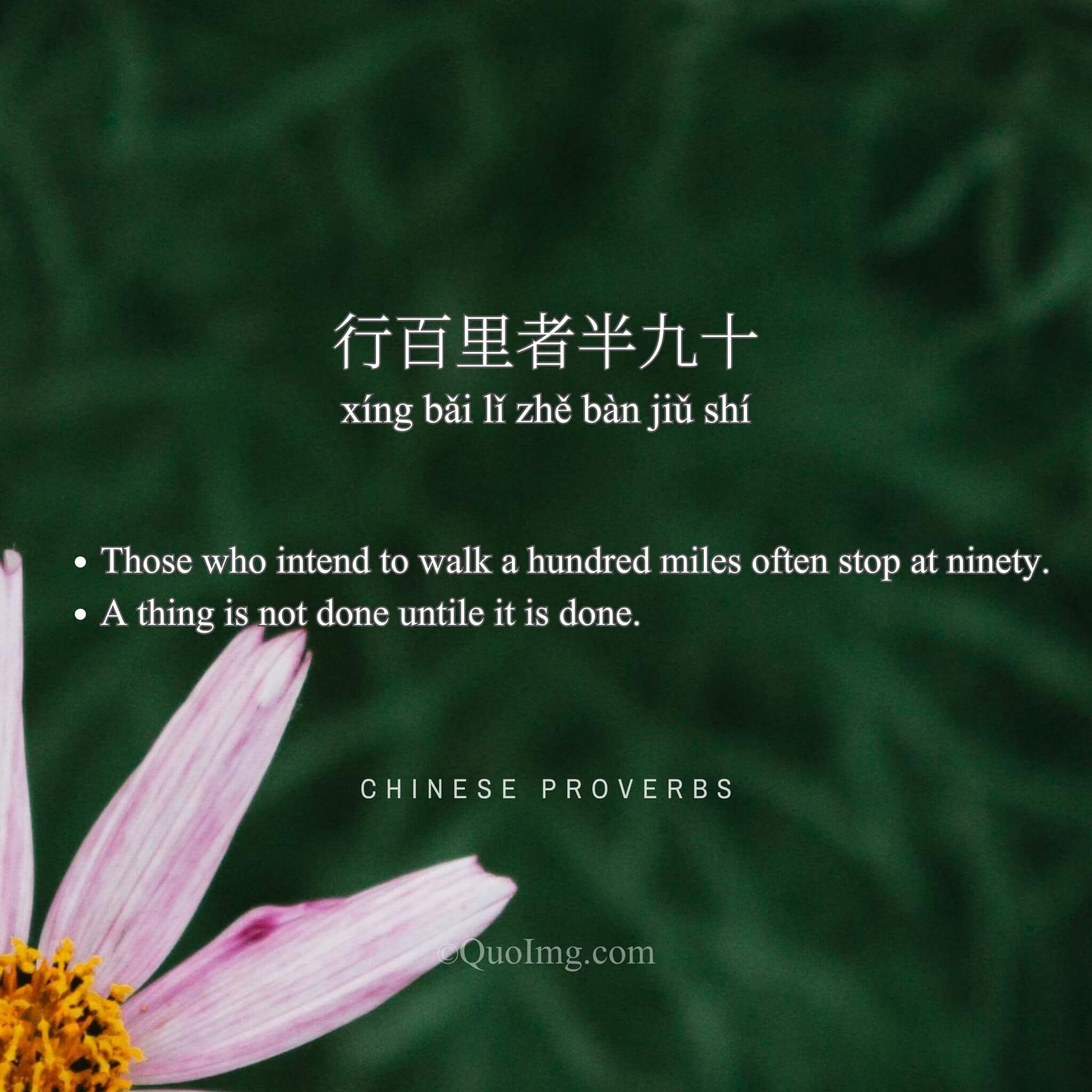 Chinese Proverb: 行百里者半九十 (Those who intend to walk a hundred miles often stop at ninety.)