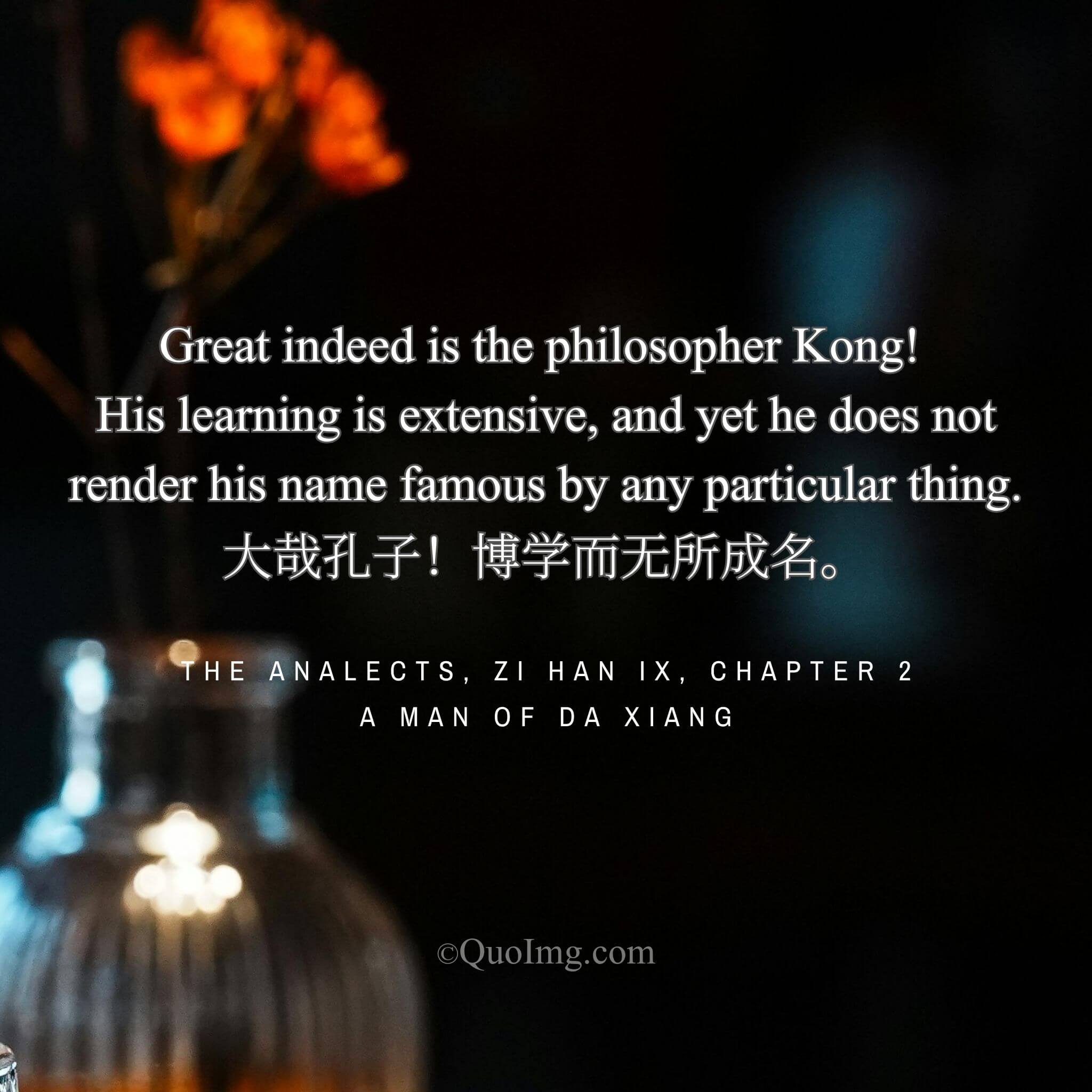 A man of Da Xiang said: Great is Confucius! He is widely learned, but has not made his name through any one skill.