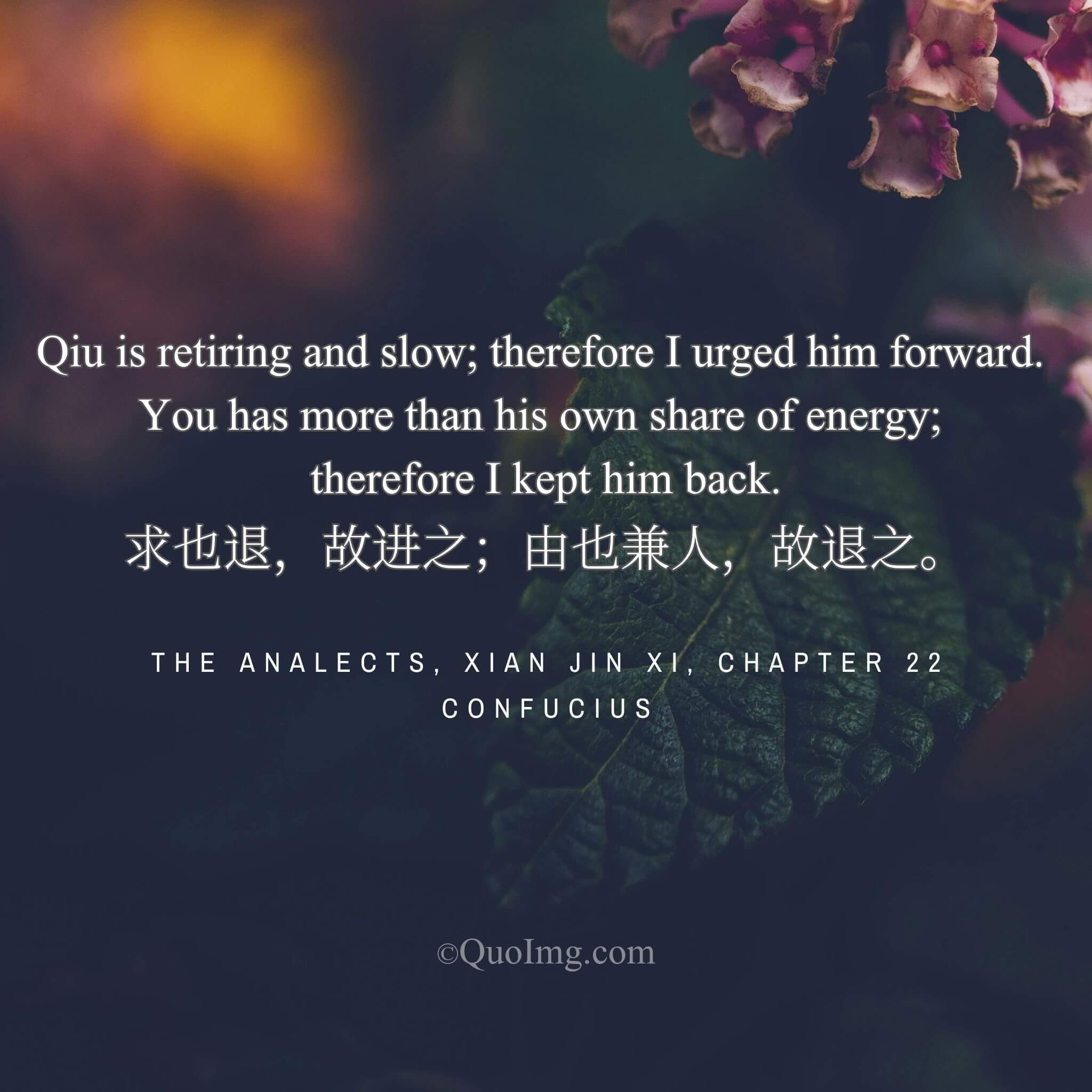 Confucius explained: “Qiu is hesitant, so I pushed him; You is overbold, so I held him back.”