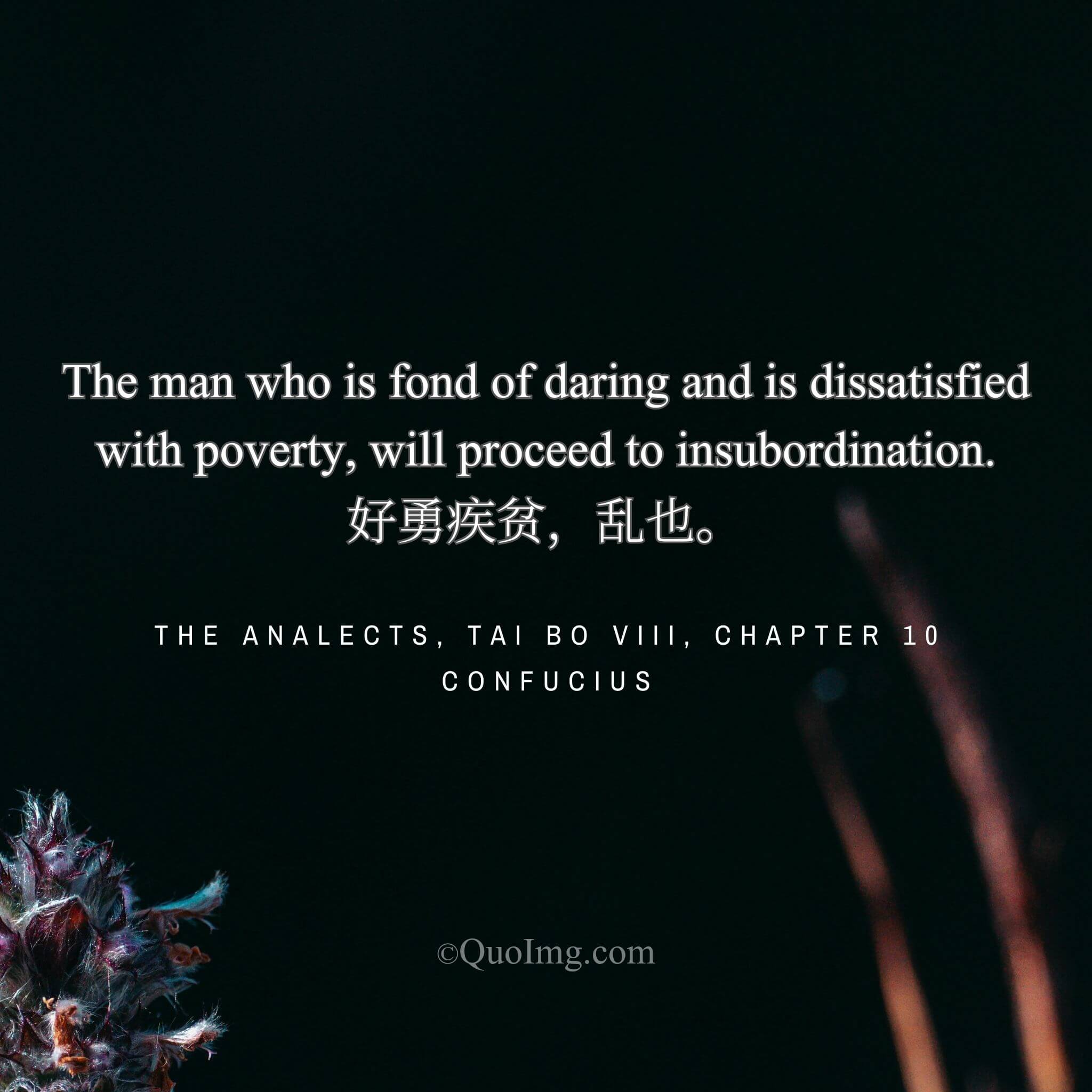  Confucius said: A brave man who resents his poverty will become rebellious.