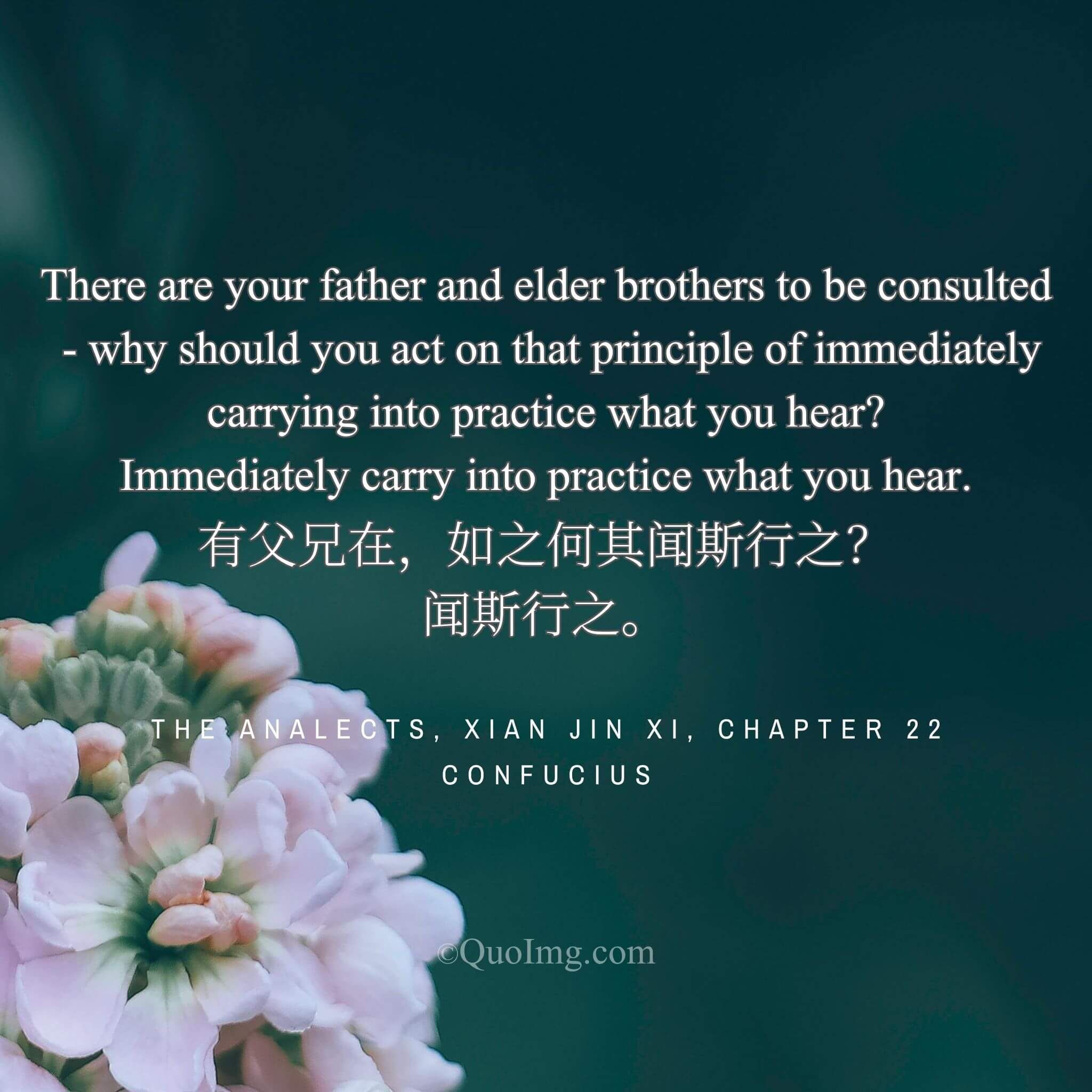 Confucius said to Zi Lu: “Consult your elders first.” And to Ran You: “Act on it immediately.”