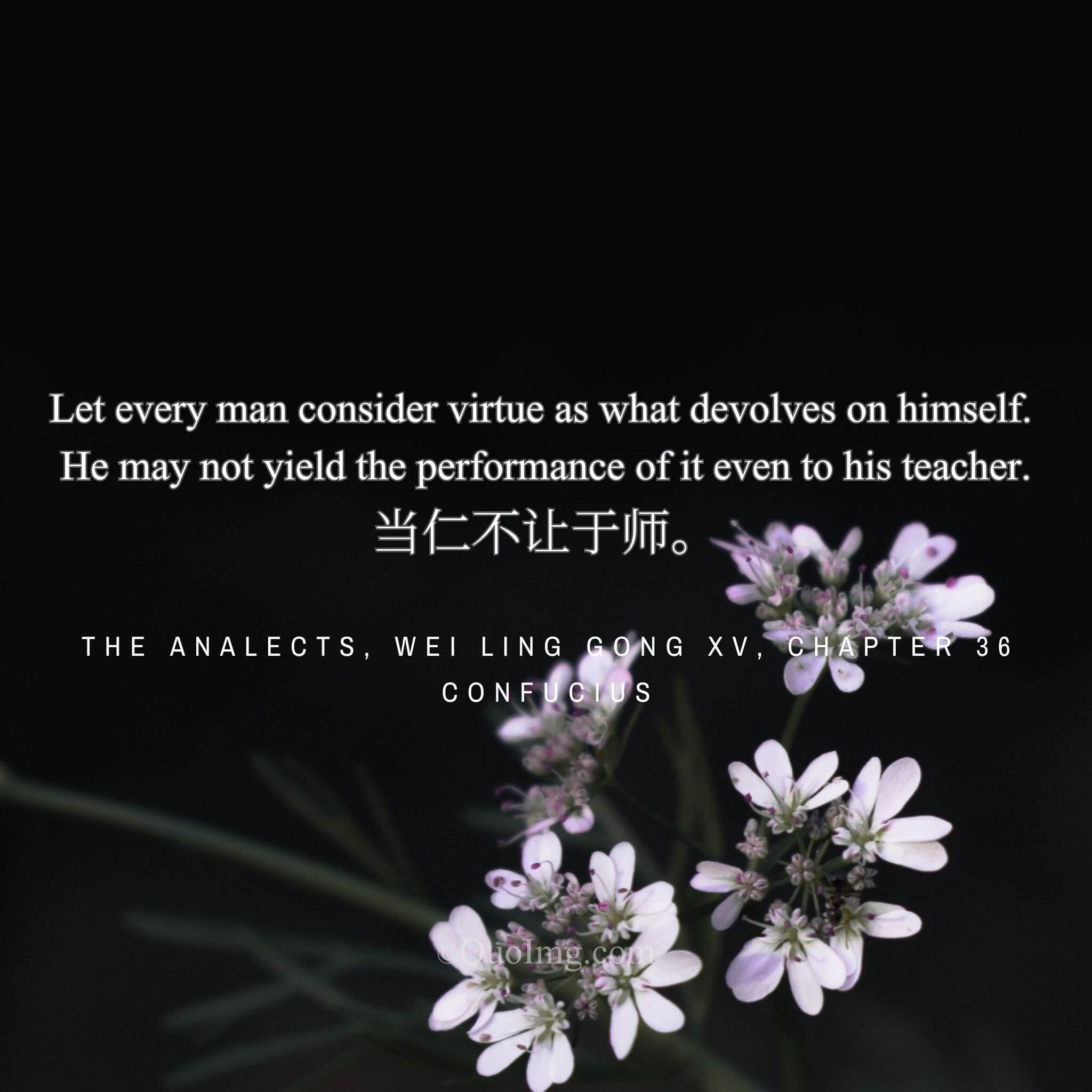Confucius said: “Let every man consider virtue as what devolves on himself. He may not yield the performance of it even to his teacher.”