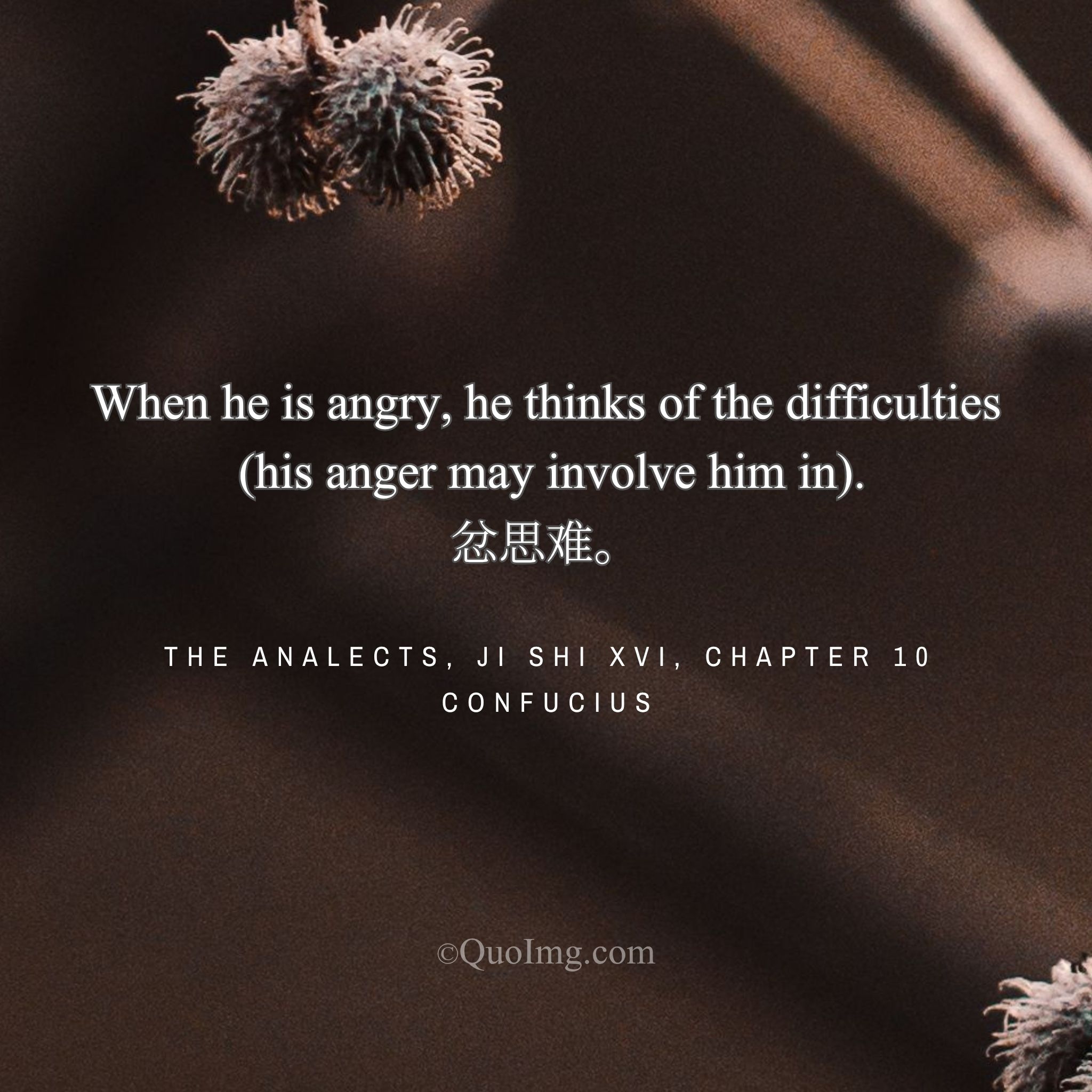 Confucius said: “When he is angry, he thinks of the difficulties (his anger may involve him in).”