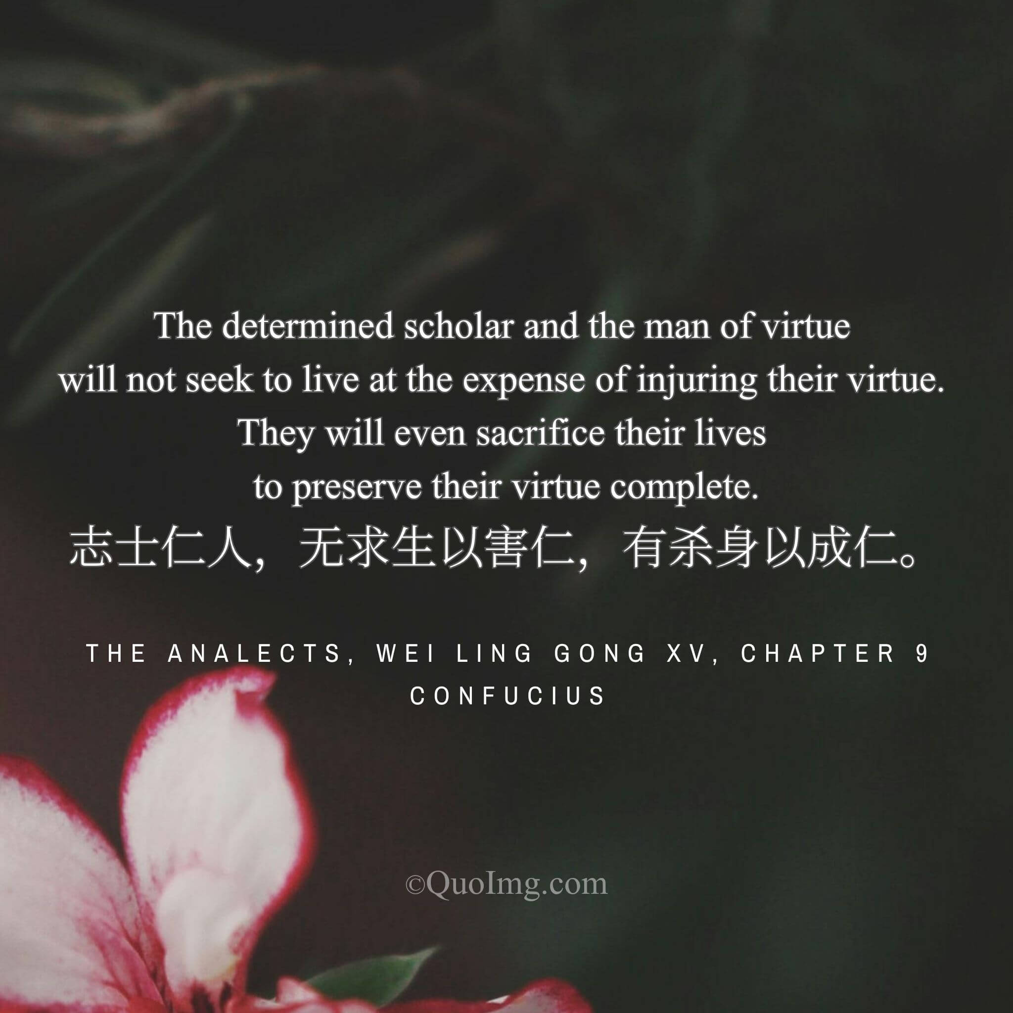 Confucius declared: “The noble never preserve life by harming virtue, but sacrifice life to complete it.”