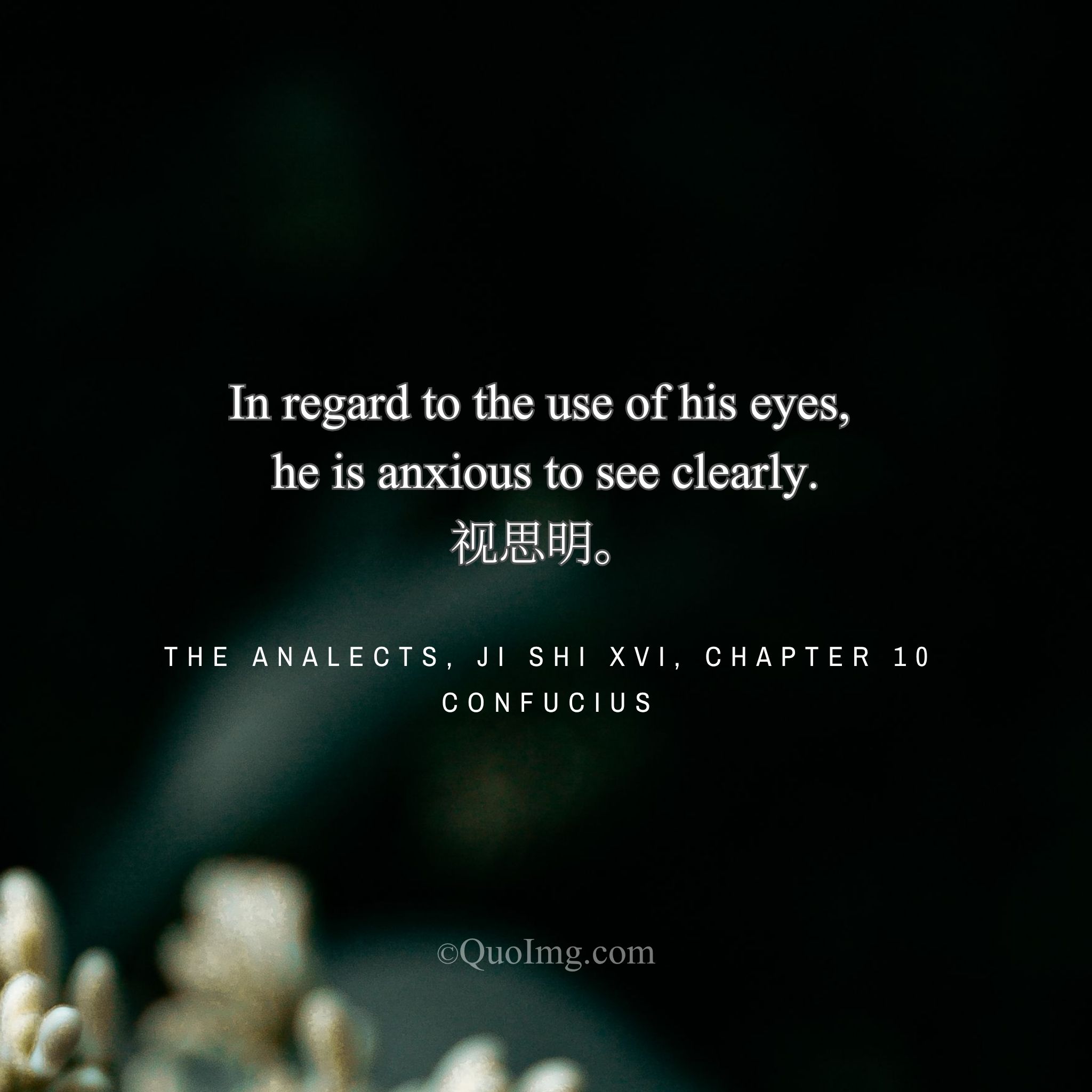 Confucius said: “In regard to the use of his eyes, he is anxious to see clearly.”