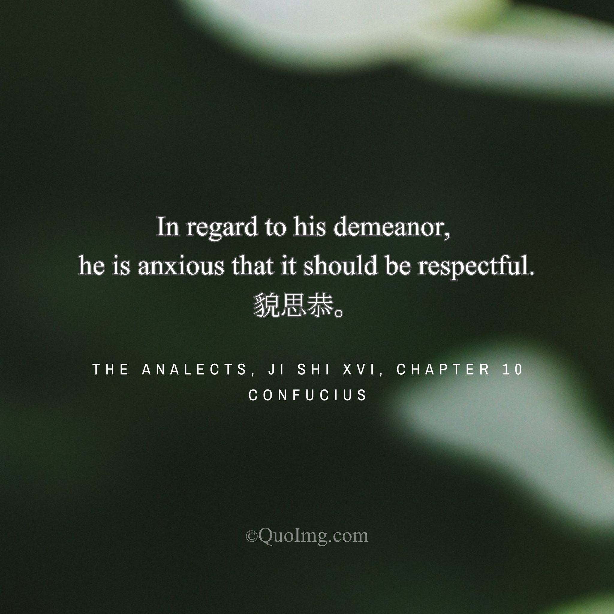Confucius said: “In regard to his demeanor, he is anxious that it should be respectful.”