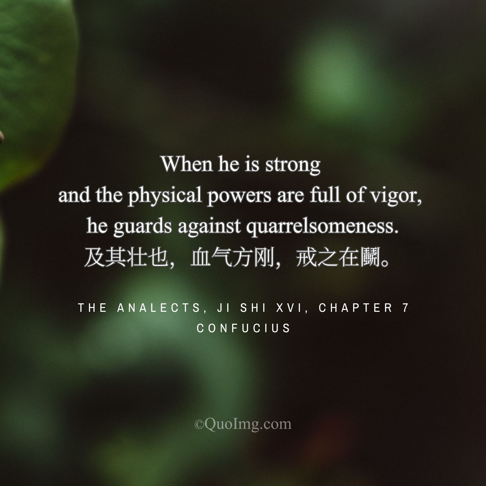 Confucius said: “In prime, when vitality is at its peak, guard against strife.”