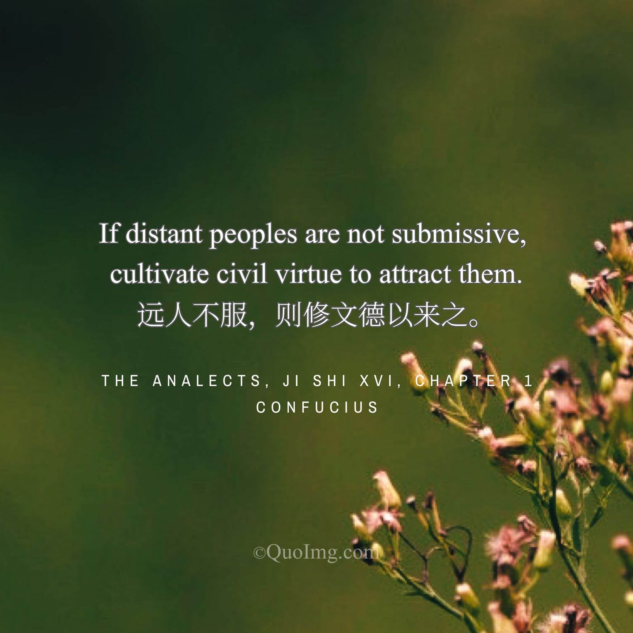 Confucius said: “If distant peoples are not submissive, cultivate civil virtue to attract them.”