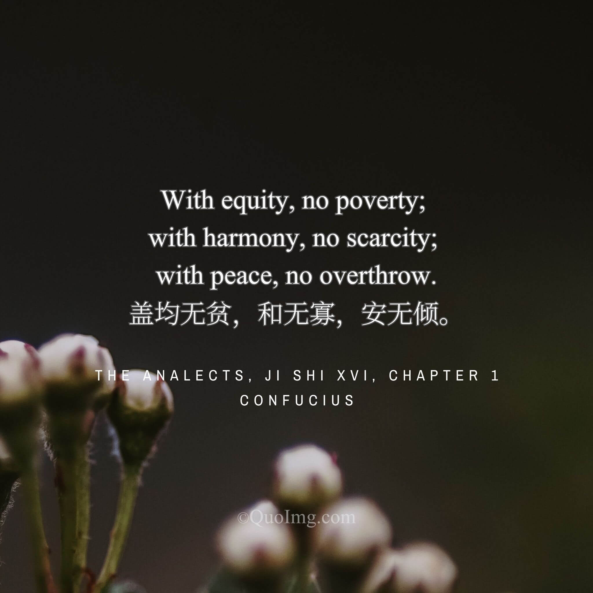 Confucius prescribed: “With equity, no poverty; with harmony, no scarcity; with peace, no overthrow.”
