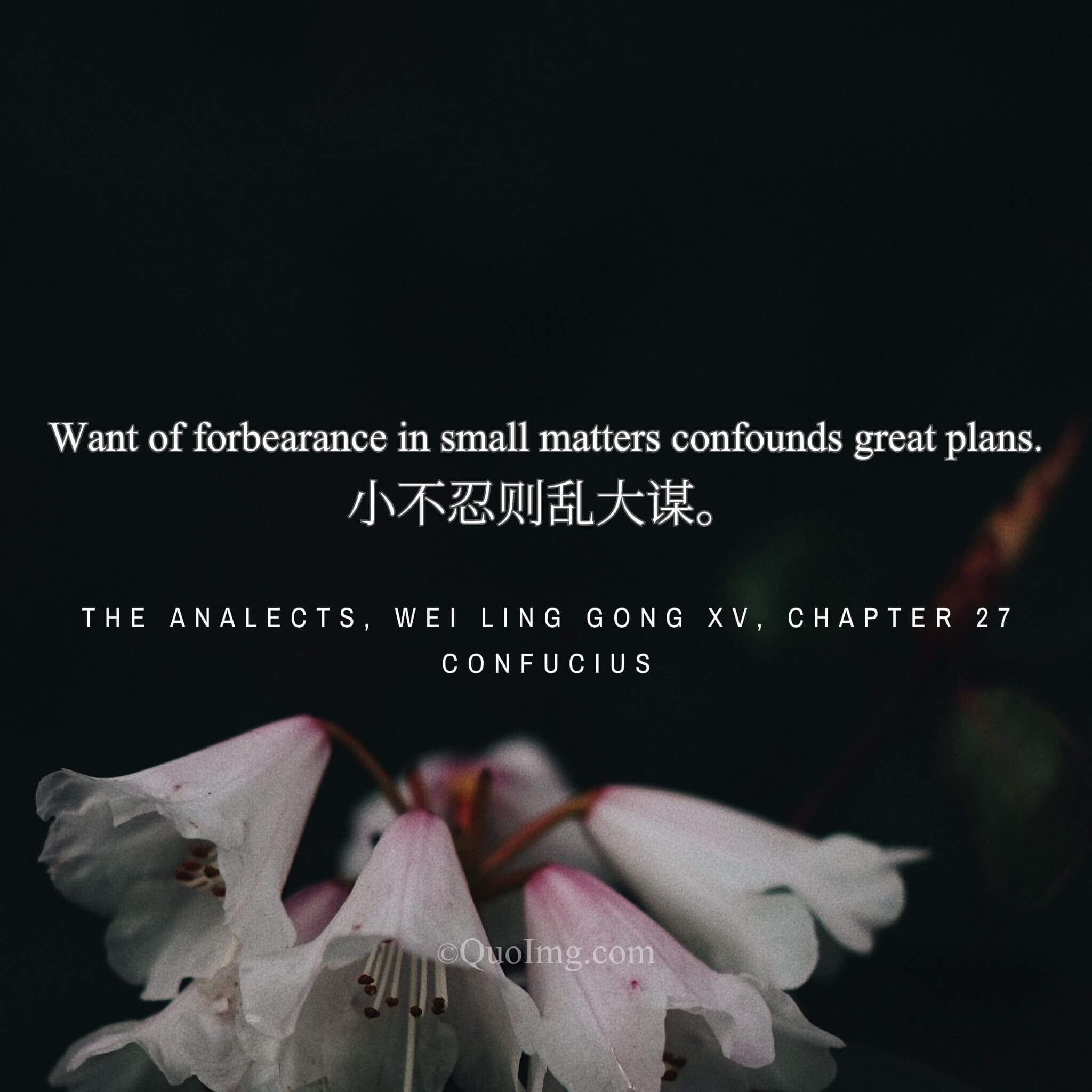 Confucius said: “Want of forbearance in small matters will ruin the greatest plans.”