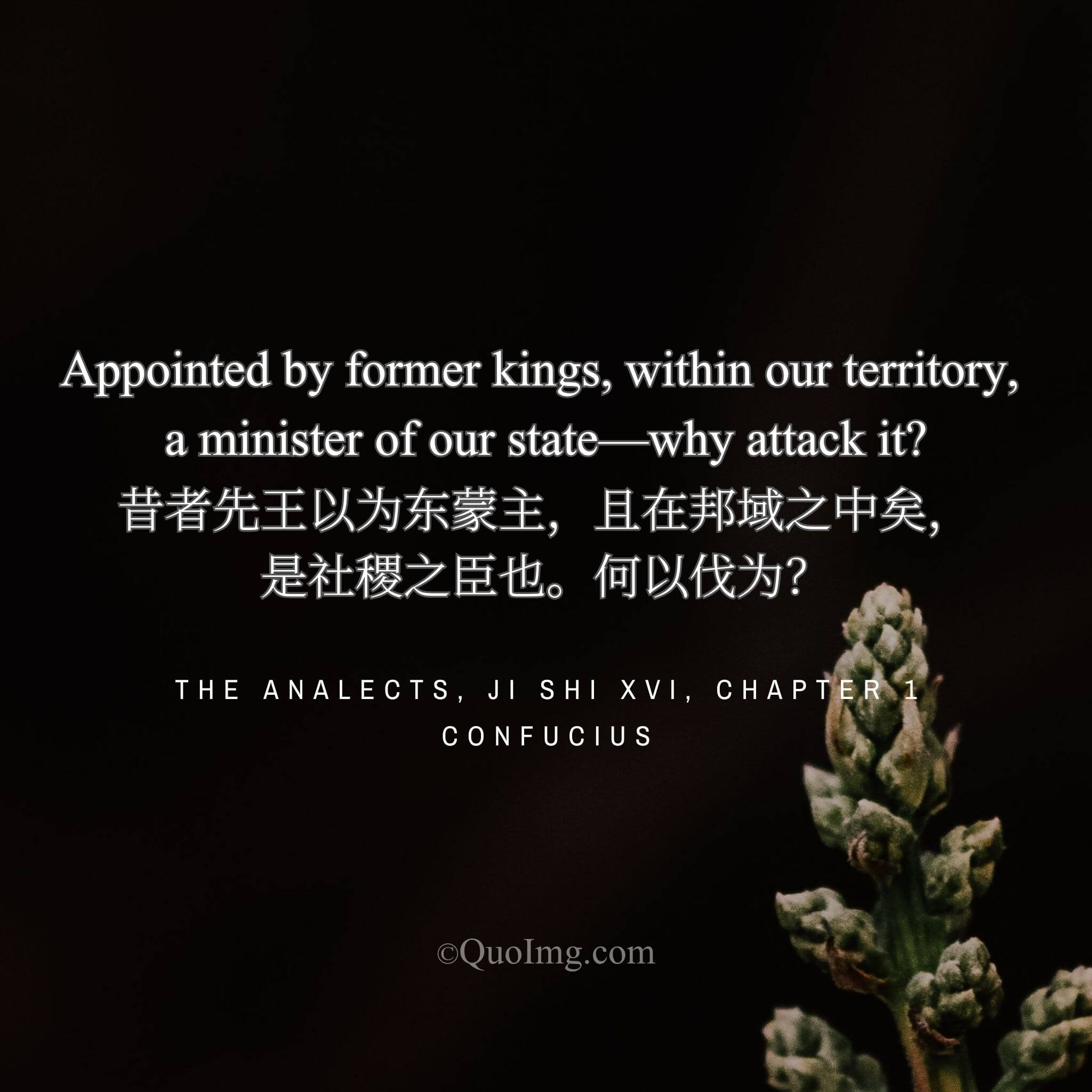 Confucius argued: “It was appointed by former kings, lies within our borders, and is a minister of our state. Why attack it?”