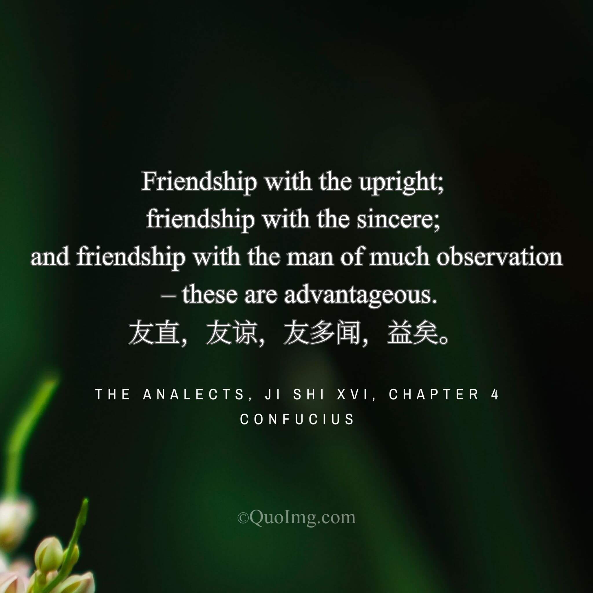 Confucius said: “Friendship with the upright, the sincere, and the well-informed is beneficial.”